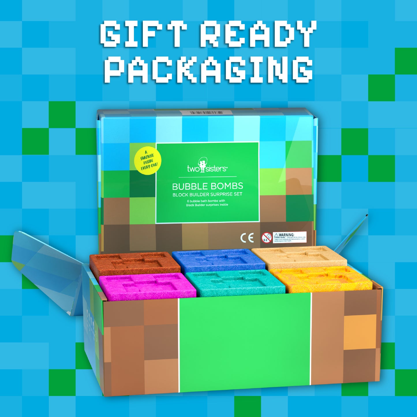 Block Builder TNT Bath Bombs for Kids with Surprise Toys Inside 6 Pack