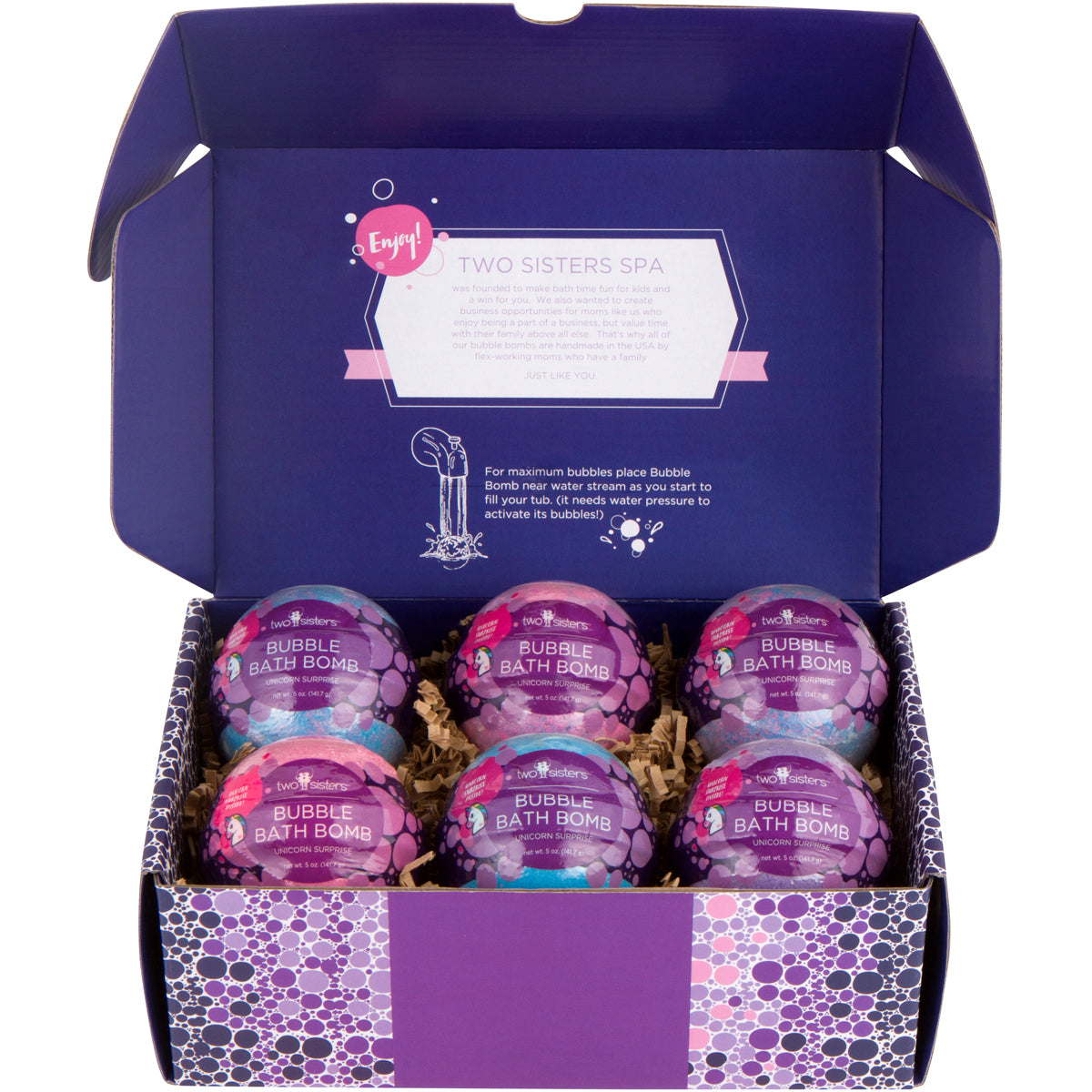 Unicorn Surprise Bubble Bath Bomb 6-pack Set - Two Sisters Spa
